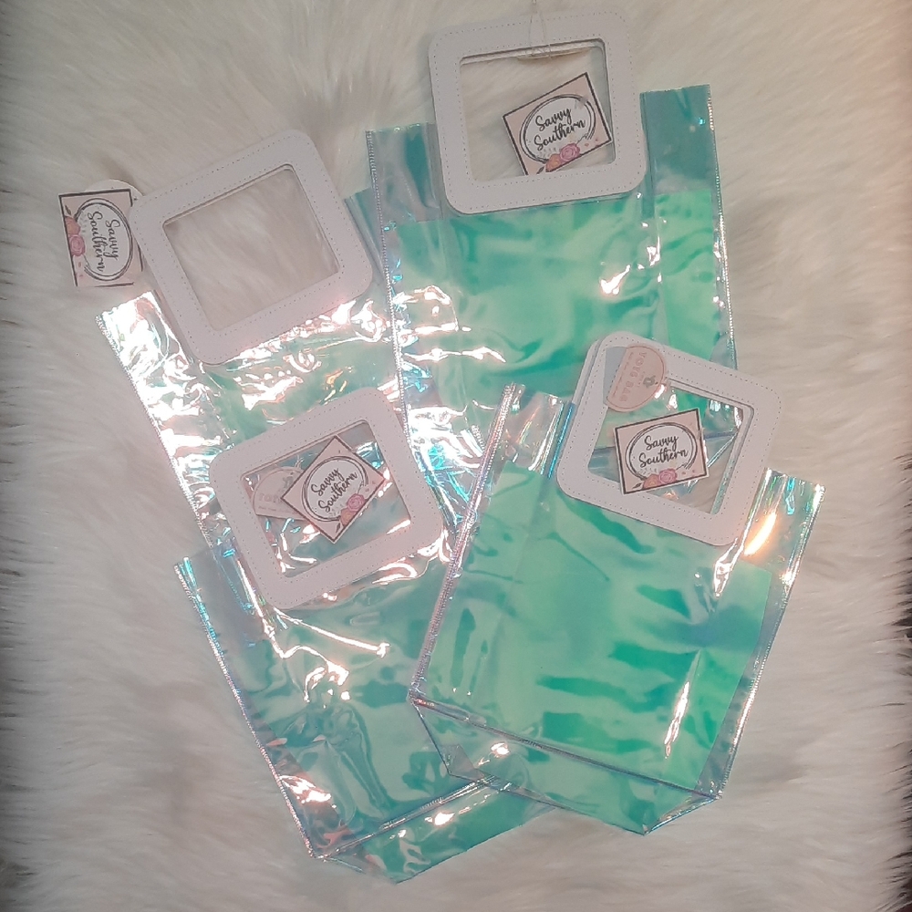 Iridescent and Aqua Tote Bags Set of 4